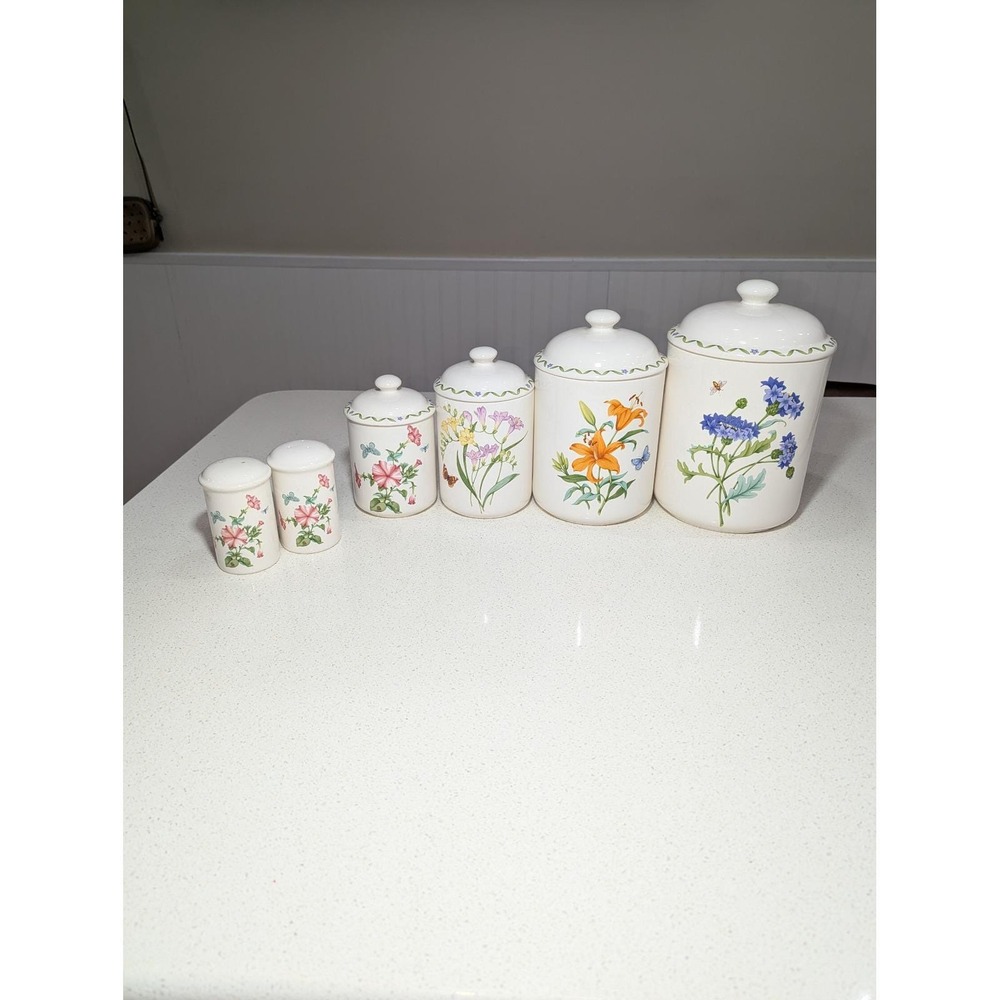 Vintage Windmere Garden Floral Ceramic Canister Set 6pc Cottagecore Botanical